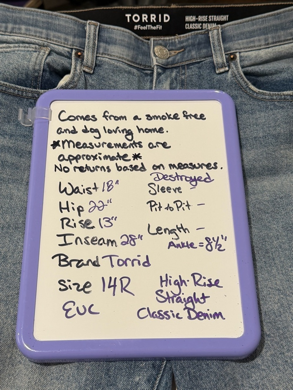 torrid size 14R High Rise Straight Classic Denim, Destruction version - Picture 6 of 9